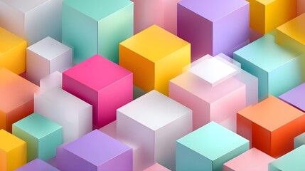 Obraz premium A dynamic isometric perspective of stacked abstract geometric cubes in a variety of pastel and vibrant colors suggesting creativity and modern design for backgrounds