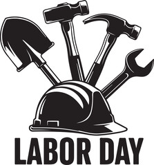 Labor Day Helmet With Tools And Wrench Text holiday work