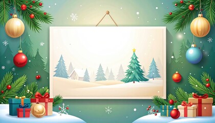 Festive Christmas winter scene with blank canvas for holiday message and decorations.