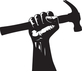 Raised Fist Holding Hammer Symbol of Labor Strength vector illustration
