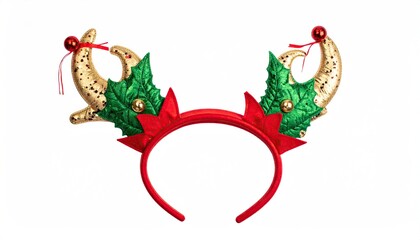 Festive Christmas Reindeer Antler Headband with Holly and Red Bows.