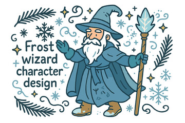 Frost Wizard Design. Frost wizard character design. Hand-drawn doodle illustration of Frost wizard character