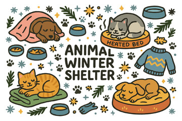 Fototapeta premium Cozy Animal Winter Shelter. Animal winter shelter. Hand-drawn doodle illustration of Animal winter shelter.