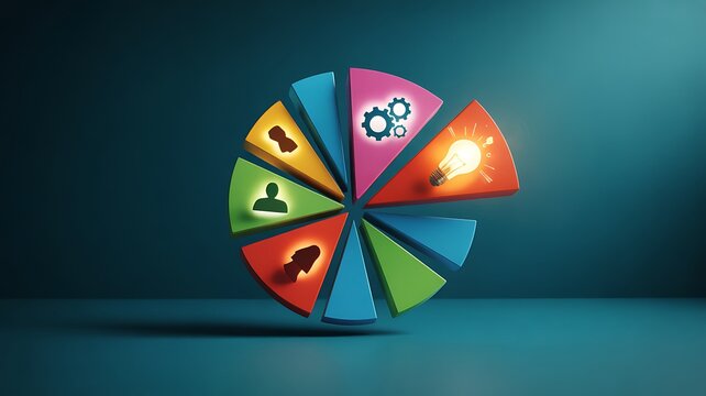 Colorful pie chart with icons representing different aspects of a project or organization