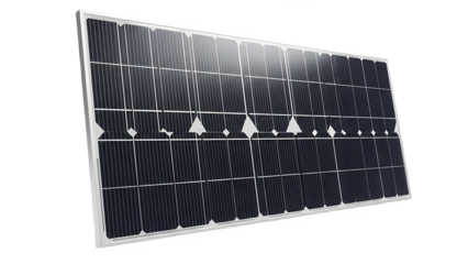 Large photovoltaic solar panel generating clean energy angled view isolated on transparent background technology concept design element.PNG