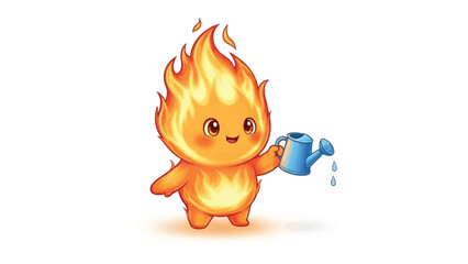 Adorable Fire Element with Watering Can: A whimsical fire element stands, holding a watering can. This illustration brings to life the element with playful charm and unexpected contrast.