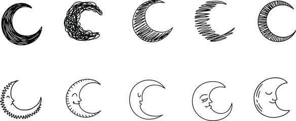 Crescent moon doodle pack featuring soft curves and hand-drawn line work.
