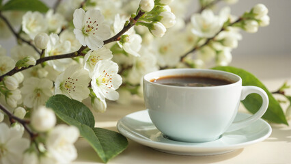 cup of coffee and flowers