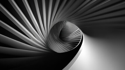 Abstract Spiral Pattern in Monochrome Shades of Black and White with Smooth Curves and Elegant Lines for Artistic Backgrounds