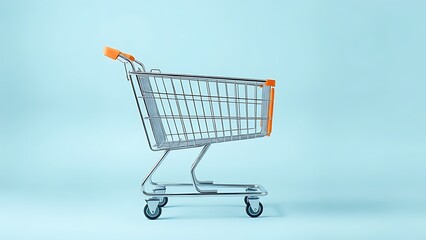 superstore. A supermarket cart on a clean background, showcasing simplicity and minimalism in a commercial setting. pitch deck slides.