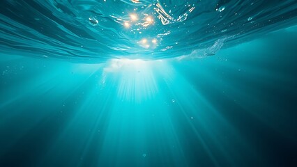 refraction. Abstract underwater scene with fragmented light beams in turquoise water, evoking a sense of fluid motion. public awareness campaigns.
