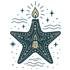 Maritimer Weihnachts-Seestern mit Kerze - Vektor Ornament