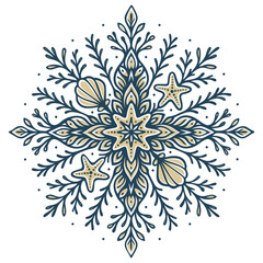Maritime Schneeflocke mit Muscheln und Seesternen - Vektor Ornament