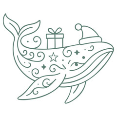 Weihnachtlicher Wal mit Geschenk - Maritimes Vektor Motiv