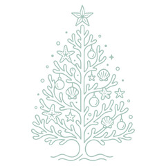 Maritimer Weihnachtsbaum mit Muscheln - Ornamentales Vektor Motiv