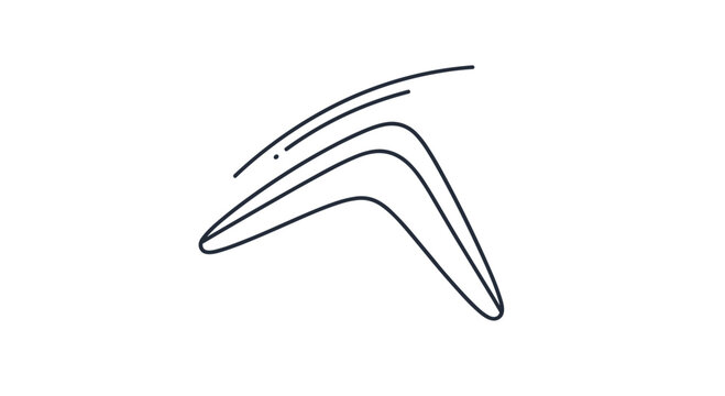 Simple line drawing of a boomerang in flight with motion lines.