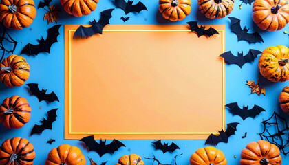 Halloween Frame With Pumpkins and Bats