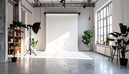 Modern Photo Studio Interior With White Backdrop