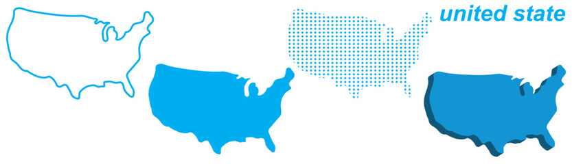 United States Map Vector Set, North America Outline Silhouette Dotted 3D Solid Shapes, USA Country Infographic Template, Editable EPS United States Geography
