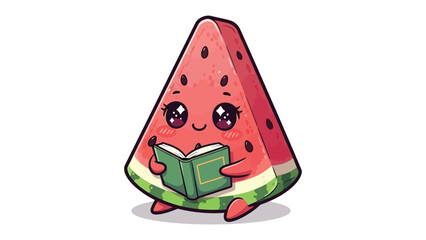 Cute watermelon reading a book: An adorable watermelon slice sits contentedly, engrossed in a book, showcasing the charm of imagination and the joy of reading.
