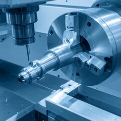 Close-up of metal lathe machining a steel cylindrical component