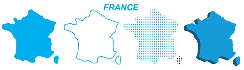 France Map Vector Set, European Outline Silhouette Dotted 3D Solid Shapes, France Country Infographic Template, Editable EPS France Geography