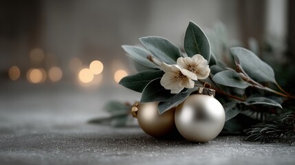 Naklejka premium Two Christmas ornaments gold and silver