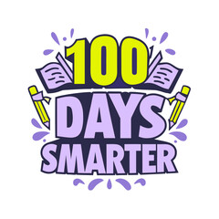 100 days smarter colorful vector typography with books and pencils