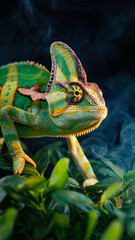 Veiled Chameleon Resting on Green Foliage