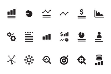 Simple analytics and statistics icons in clean solid style.