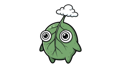 Cute Leaf Character: An adorable cartoon character, embodies the charm of a leaf, complete with whimsical eyes and a small cloud, exuding an aura of innocent joy and playful wonder.