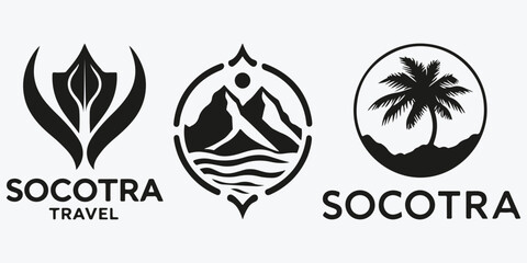 Socotra travel logo minimalist sketch illustration vector set