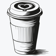 coffee cup top view with heart sketch illustration vector