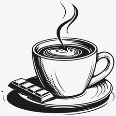 cup of coffee and chocolate bar sketch illustration vector