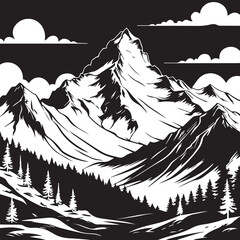 Minimalist mountain landscape illustration vector