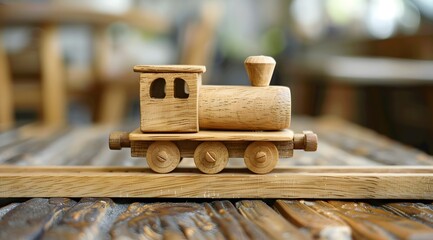 Shallow Focus on a Wooden Locomotive: Cheerful and Positive Imagery of a Classic Toy