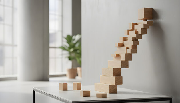 Unstable Wooden Blocks Climbing Wall