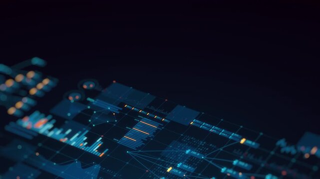 3D render: Digital financial data analysis background. Business investment growth, global network technology, abstract data visualization. Perfect backdrop for corporate, tech, finance presentations.