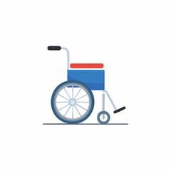 Modern blue wheelchair with red seat for assisted mobility and accessibility