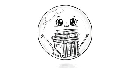 Celestial Scholar: An adorable, animated moon character embraces the spirit of learning, cradling a stack of books with unwavering enthusiasm.