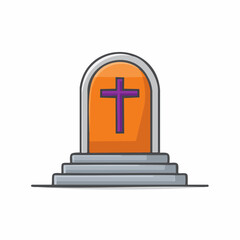 Obraz premium Simple Grave Marker with Christian Cross Icon on Steps