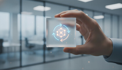 Hand holding digital process cube