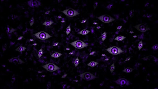 たくさんの目玉が瞬きする不気味背景(紫色)_4Kサイズ