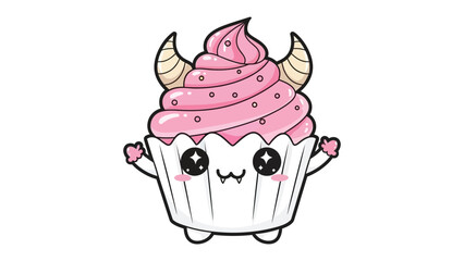 Whimsical Cupcake Monster: A delightful, creatively designed cupcake creature, boasting playful horns, and inviting expressions, ready to add a touch of charming sweetness.