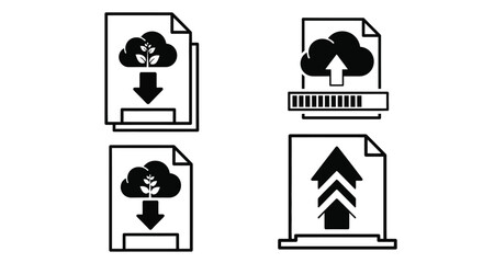 Download upload cloud data file document vector icon illustration set