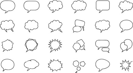 Collection of various hand drawn speech bubble outline icons for comic book design and communication concept
