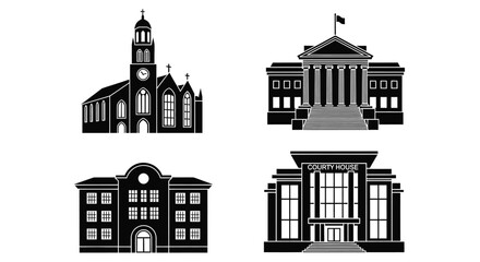 Vector buildings church courthouse school architecture government art