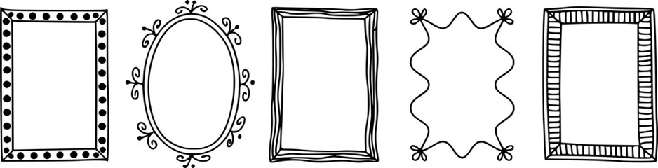 Collection of Hand-Drawn Decorative Frames and Borders in Black and White