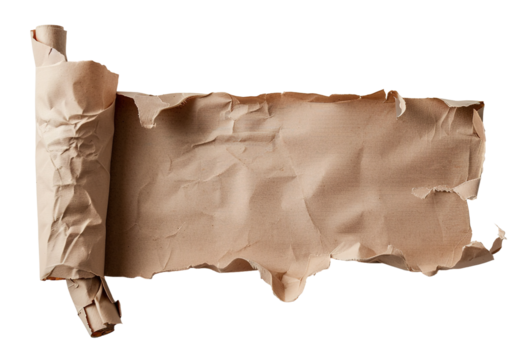 This cut-out element shows a piece of parchment with a crumpled, torn shape. It sits on a clean background, ideal for graphic design projects or presentations - Powered by Adobe