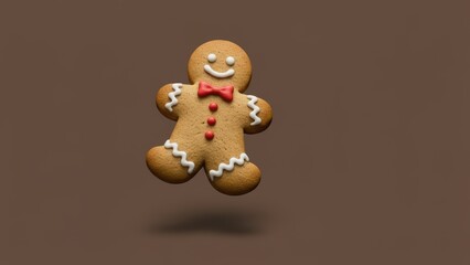 Naklejka premium Gingerbread Man Cookie in Brown Background
